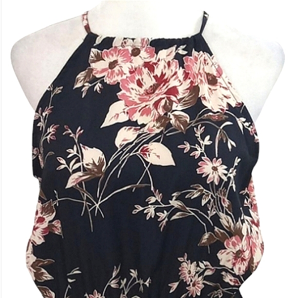 Lulus Feel The Music Midnight Blue Floral Print Maxi Dress Sz Medium - Picture 7 of 15